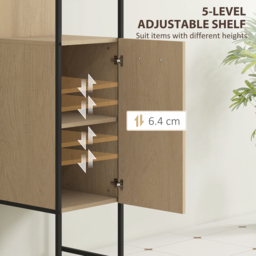 HOMCOM Tall Bathroom Cabinet with Open Shelves and Adjustable Shelf - Natural Wood Finish - thumbnail 5