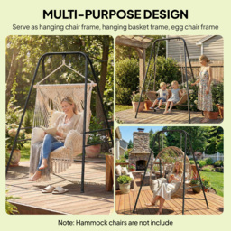 Outsunny Hammock Chair Stand Only, 150KG Load Capacity, for Indoor Outdoor, Black - thumbnail 4