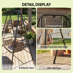 Outsunny Hammock Chair Stand Only, 150KG Load Capacity, for Indoor Outdoor, Black - thumbnail 7