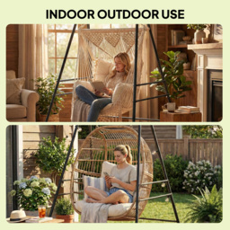 Outsunny Hammock Chair Stand Only, 150KG Load Capacity, for Indoor Outdoor, Black - thumbnail 6