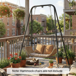 Outsunny Hammock Chair Stand Only, 150KG Load Capacity, for Indoor Outdoor, Black - thumbnail 9