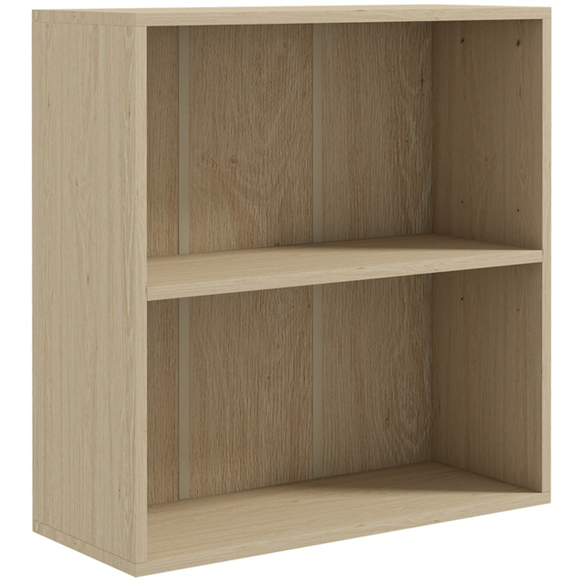 HOMCOM Low Bookcase with Adjustable Shelf, 2 Compartments, 2 Tier Bookshelf for Home Office, Living Room, Study, Natural - Aosom UK - image 1