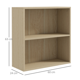HOMCOM Low Bookcase with Adjustable Shelf, 2 Compartments, 2 Tier Bookshelf for Home Office, Living Room, Study, Natural - Aosom UK - thumbnail 3