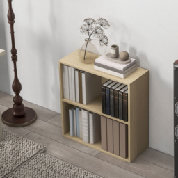 HOMCOM Low Bookcase with Adjustable Shelf, 2 Compartments, 2 Tier Bookshelf for Home Office, Living Room, Study, Natural - Aosom UK - thumbnail 7