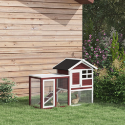PawHut 122 Wooden Rabbit Hutch Bunny Cage with Waterproof Asphalt Roof, Fun Outdoor Run, Removable Tray and Ramp, Brown - thumbnail 2