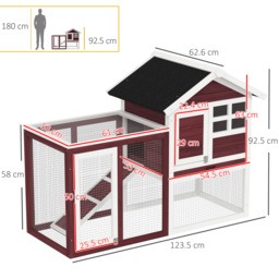 PawHut 122 Wooden Rabbit Hutch Bunny Cage with Waterproof Asphalt Roof, Fun Outdoor Run, Removable Tray and Ramp, Brown - thumbnail 3