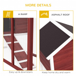 PawHut 122 Wooden Rabbit Hutch Bunny Cage with Waterproof Asphalt Roof, Fun Outdoor Run, Removable Tray and Ramp, Brown - thumbnail 7