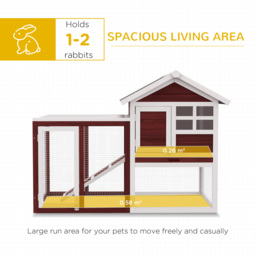 PawHut 122 Wooden Rabbit Hutch Bunny Cage with Waterproof Asphalt Roof, Fun Outdoor Run, Removable Tray and Ramp, Brown - thumbnail 4