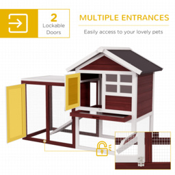 PawHut 122 Wooden Rabbit Hutch Bunny Cage with Waterproof Asphalt Roof, Fun Outdoor Run, Removable Tray and Ramp, Brown - thumbnail 5