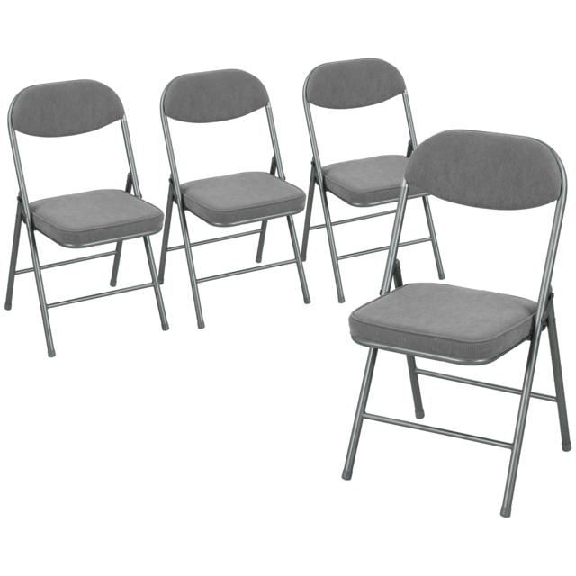 HOMCOM Set of Four Folding Corduroy Seat Chairs - Grey - image 1