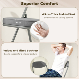 HOMCOM Set of Four Folding Corduroy Seat Chairs - Grey - thumbnail 4