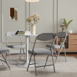 HOMCOM Set of Four Folding Corduroy Seat Chairs - Grey - thumbnail 9