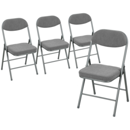 HOMCOM Set of Four Folding Corduroy Seat Chairs - Grey - thumbnail 1