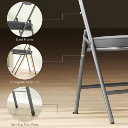 HOMCOM Set of Four Folding Corduroy Seat Chairs - Grey - thumbnail 6
