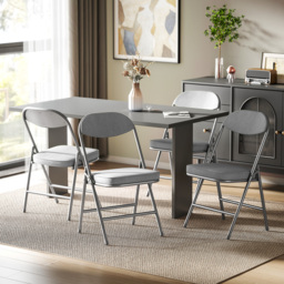 HOMCOM Set of Four Folding Corduroy Seat Chairs - Grey - thumbnail 2