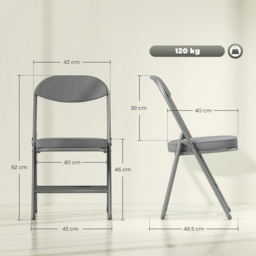 HOMCOM Set of Four Folding Corduroy Seat Chairs - Grey - thumbnail 3