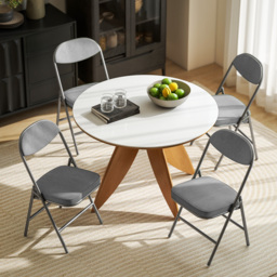 HOMCOM Set of Four Folding Corduroy Seat Chairs - Grey - thumbnail 8