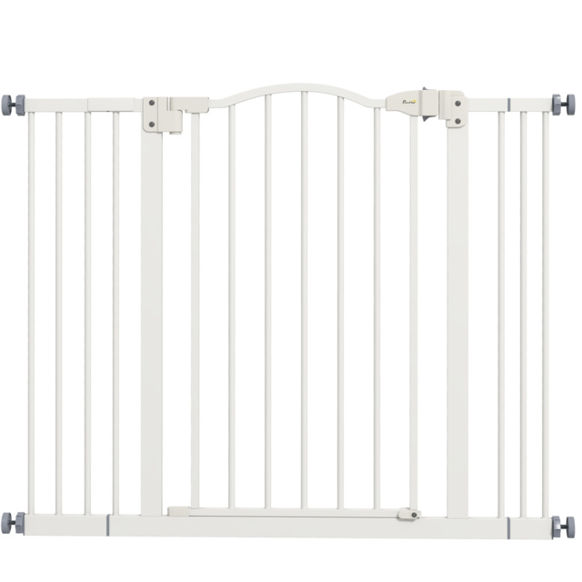 PawHut Metal 74-100cm Adjustable Pet Gate Safety Barrier w/ Auto-Close Door White - Aosom UK - image 1