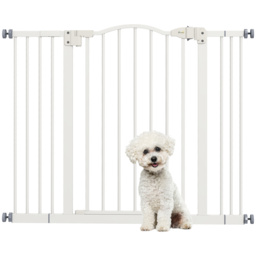 PawHut Metal 74-100cm Adjustable Pet Gate Safety Barrier w/ Auto-Close Door White - Aosom UK - thumbnail 1