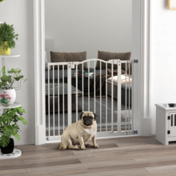 PawHut Metal 74-100cm Adjustable Pet Gate Safety Barrier w/ Auto-Close Door White - Aosom UK - thumbnail 2
