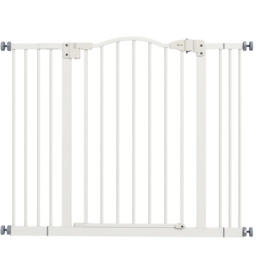PawHut Metal 74-100cm Adjustable Pet Gate Safety Barrier w/ Auto-Close Door White - Aosom UK