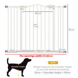 PawHut Metal 74-100cm Adjustable Pet Gate Safety Barrier w/ Auto-Close Door White - Aosom UK - thumbnail 3
