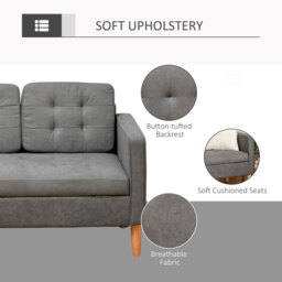 HOMCOM Modern 3-Seater Sofa Button-Tufted Fabric Couch with Hidden Storage Rubberwood Legs for Living Room, Grey - thumbnail 6