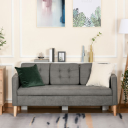 HOMCOM Modern 3-Seater Sofa Button-Tufted Fabric Couch with Hidden Storage Rubberwood Legs for Living Room, Grey - thumbnail 7