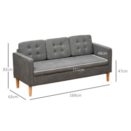 HOMCOM Modern 3-Seater Sofa Button-Tufted Fabric Couch with Hidden Storage Rubberwood Legs for Living Room, Grey - thumbnail 3