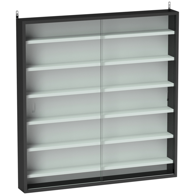 HOMCOM 7-Tier Wall Display Shelf, Display Cabinet w/ 6 Adjustable Shelves, Glass Doors, Home Office Ornaments, Black & White - Aosom UK - image 1