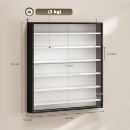 HOMCOM 7-Tier Wall Display Shelf, Display Cabinet w/ 6 Adjustable Shelves, Glass Doors, Home Office Ornaments, Black & White - Aosom UK - thumbnail 3