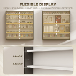HOMCOM 7-Tier Wall Display Shelf, Display Cabinet w/ 6 Adjustable Shelves, Glass Doors, Home Office Ornaments, Black & White - Aosom UK - thumbnail 4