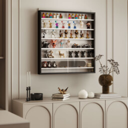 HOMCOM 7-Tier Wall Display Shelf, Display Cabinet w/ 6 Adjustable Shelves, Glass Doors, Home Office Ornaments, Black & White - Aosom UK - thumbnail 8