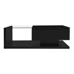 Gloss Coffee Table in Black with 16-color LED Lights, Coffee Table with Storage, Modern Coffee Table with High Gloss Finish - Aosom UK - thumbnail 2