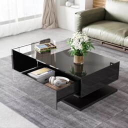 Gloss Coffee Table in Black with 16-color LED Lights, Coffee Table with Storage, Modern Coffee Table with High Gloss Finish - Aosom UK - thumbnail 4