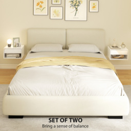 HOMCOM Set of Two Floating Bedside Tables, Wall Mounted Nightstand with Drawer and Open Shelf, High Gloss White - thumbnail 4