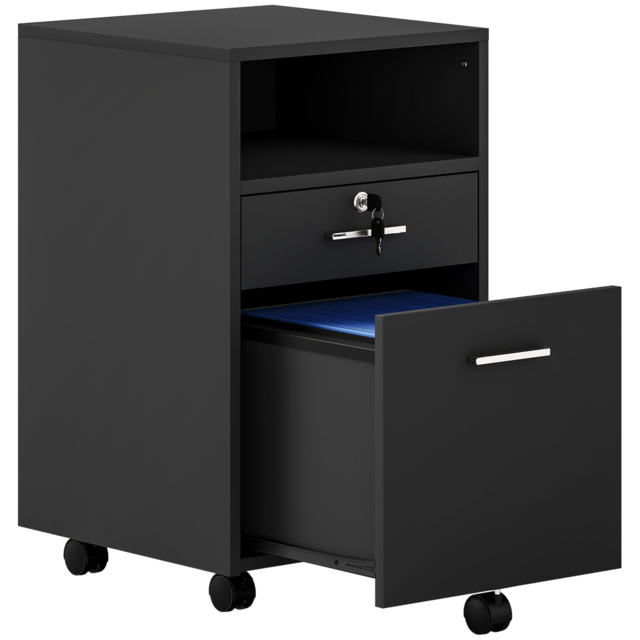 Vinsetto Black Cabinet Mobile Lockable File Cabinet with 2 Drawers, Storage for Office Equipment, 65H x 39W x 40Dcm - Aosom UK - image 1