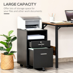 Vinsetto Black Cabinet Mobile Lockable File Cabinet with 2 Drawers, Storage for Office Equipment, 65H x 39W x 40Dcm - Aosom UK - thumbnail 7