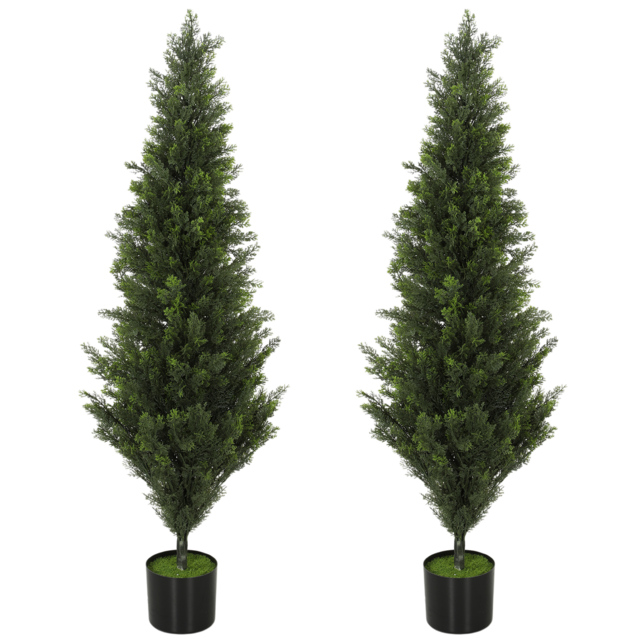 HOMCOM Set of 2 Decorative Artificial Plants Cypress in Weighted Pot, Fake Plant with 1092 Leaves, 120 cm - image 1