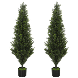 HOMCOM Set of 2 Decorative Artificial Plants Cypress in Weighted Pot, Fake Plant with 1092 Leaves, 120 cm - thumbnail 1