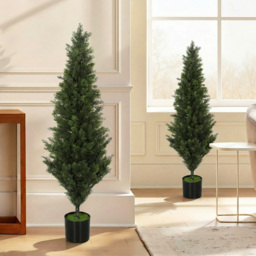 HOMCOM Set of 2 Decorative Artificial Plants Cypress in Weighted Pot, Fake Plant with 1092 Leaves, 120 cm - thumbnail 8