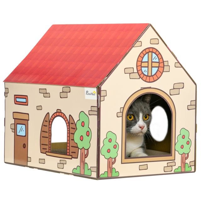 PawHut Two-In-One Cat House, Cat Scratching Board with Scratcher, Catnip, Cat Cardboard Scratcher for Indoor Cats - Aosom UK - image 1