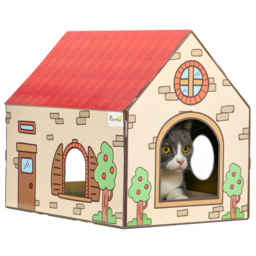 PawHut Two-In-One Cat House, Cat Scratching Board with Scratcher, Catnip, Cat Cardboard Scratcher for Indoor Cats - Aosom UK