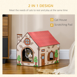 PawHut Two-In-One Cat House, Cat Scratching Board with Scratcher, Catnip, Cat Cardboard Scratcher for Indoor Cats - Aosom UK - thumbnail 4