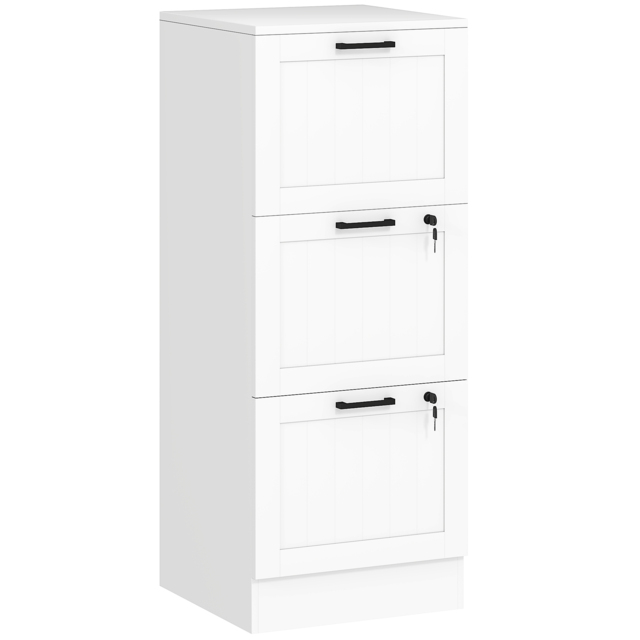 HOMCOM 3 Drawer Filing Cabinet with Lock, Office Storage Cabinet with Adjustable Hanging Bars for A4 Letter Size Files, White - image 1