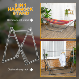 Outsunny Foldable Hammock Stand, Portable Hammock with Metal Frame, 2 in 1 Hammock Net Stand, Clothes Drying Rack, Load Capacity 120kg Black - thumbnail 4