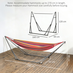 Outsunny Foldable Hammock Stand, Portable Hammock with Metal Frame, 2 in 1 Hammock Net Stand, Clothes Drying Rack, Load Capacity 120kg Black - thumbnail 3