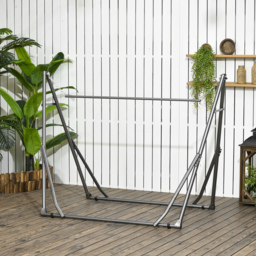 Outsunny Foldable Hammock Stand, Portable Hammock with Metal Frame, 2 in 1 Hammock Net Stand, Clothes Drying Rack, Load Capacity 120kg Black - thumbnail 8