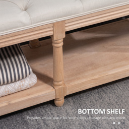 HOMCOM 2-Tier Bed End Bench, Vintage Stool, Wooden Window Seat with Storage Shelf, Button Tufted Upholstered Footstool, Cream White - Aosom UK - thumbnail 6