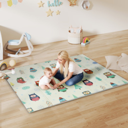 AIYAPLAY Foldable Baby Plat Mat Double Sided, Kids Floor Mat for Crawling, 195.5L x 147.5W cm, Car track and Owl Theme - thumbnail 2